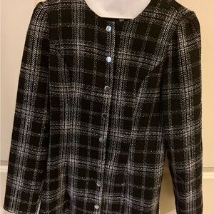 Black and White Plaid Button-Up Jacket